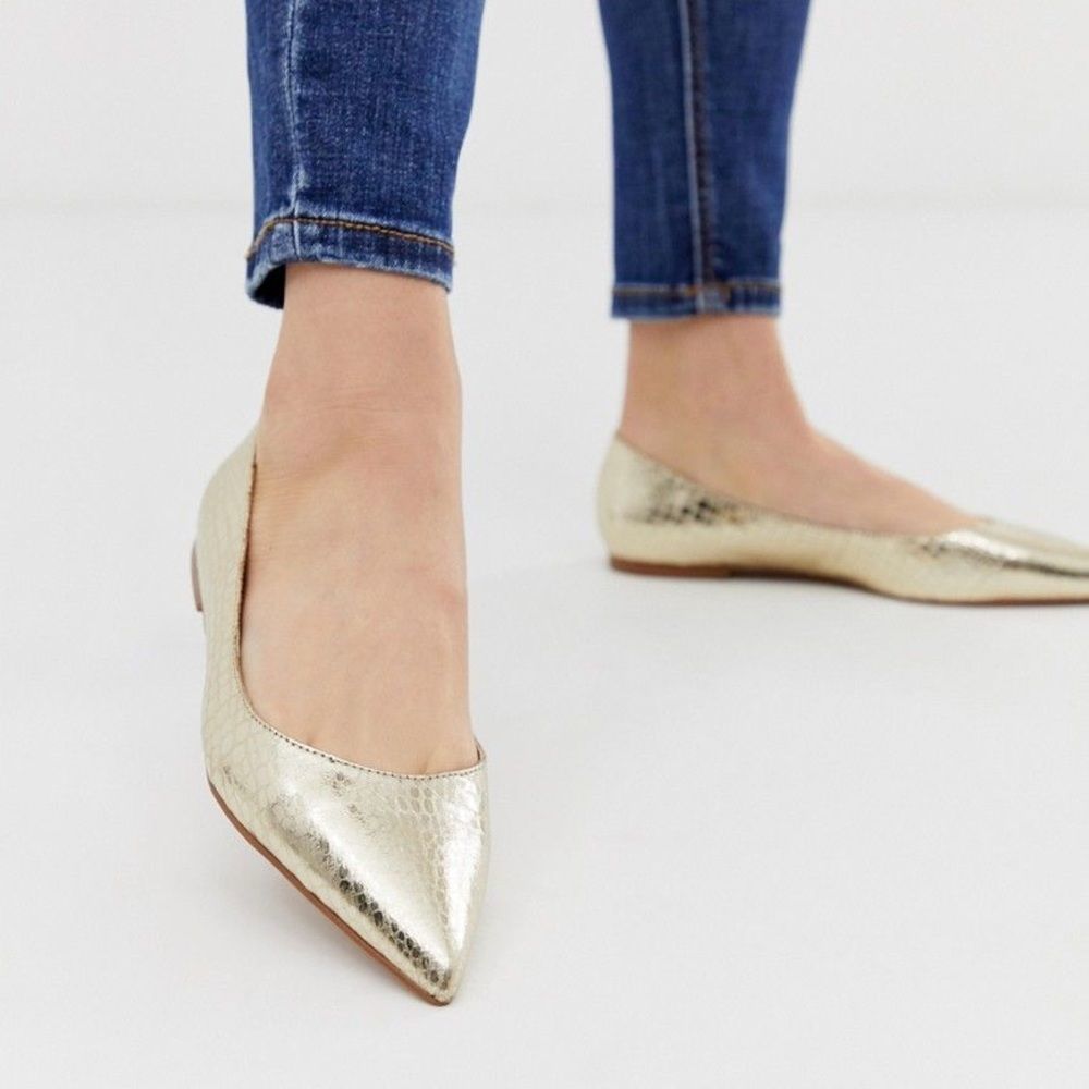 Asos Gold Pointed Toe Ballet Flats